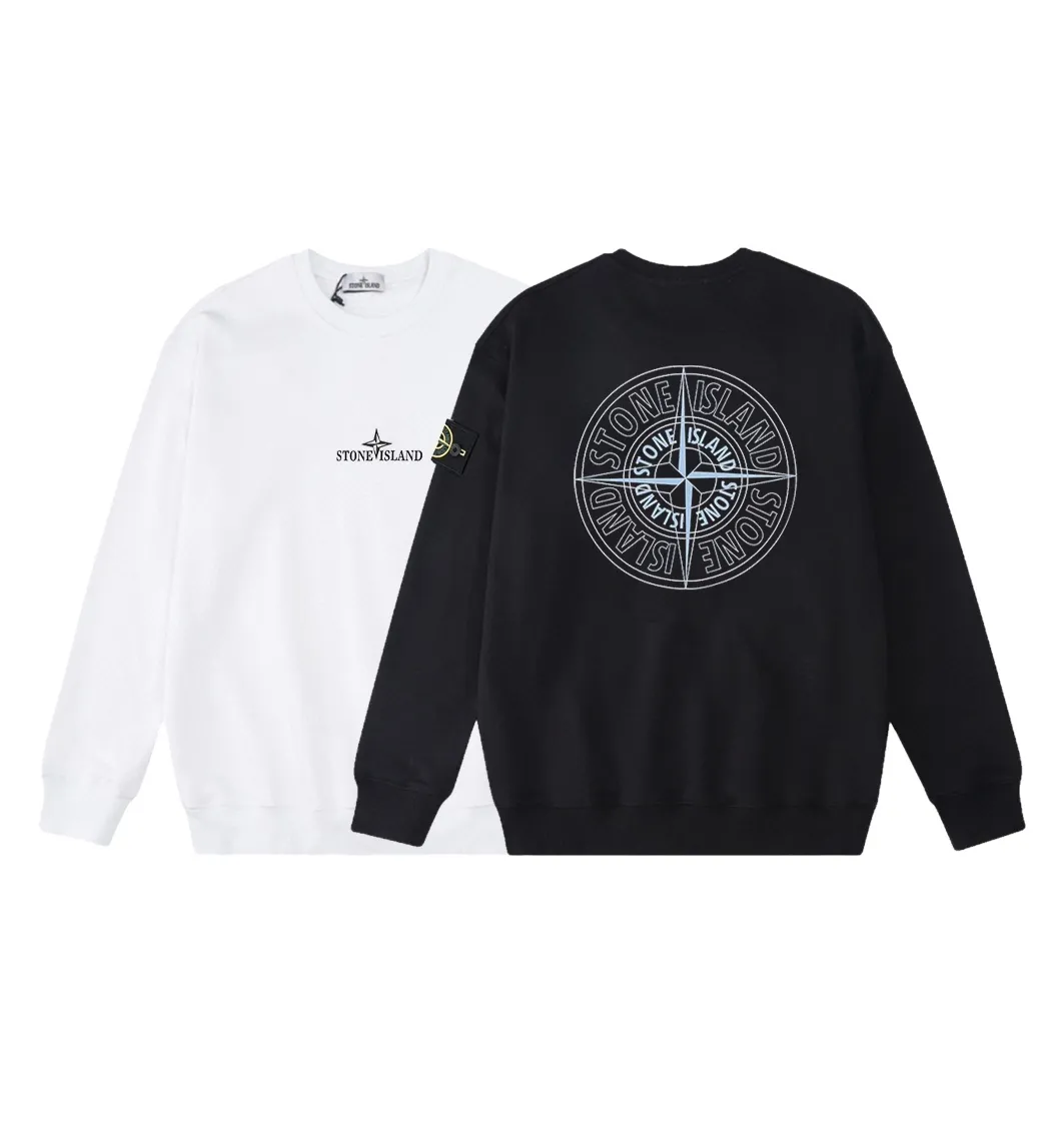 W817#P160💰 Stone Island Compass logo printed round neck long-sleeved sweatshirt! Versatile base round neck sweatshirt for couples! Simple armband design, customized 1*1 thread (fine texture), 380g double-strand large terry fabric, very good quality, foreign trade craftsmanship, respect the original version! The threads at the cuffs and hem are all original bartacks! The time-consuming and material consumption distinguishes the ordinary version on the market! Tops worn by celebrities from all walks of life on INS, can be matched with couple styles!  Color: Black White Size: M-XXL